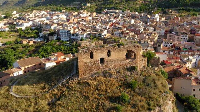 bell towers alto palancia aerial view castle ruins