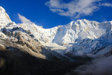 Annapurna South and Hiunchuli after sunrise shot from Annapurna Base Camp 