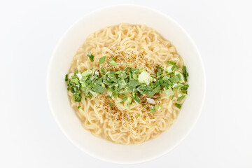 Meat broth ramen on white background