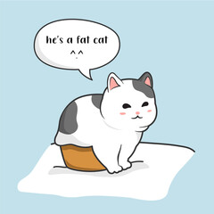he's a fat cat, Character of cute cat in litter box indoors