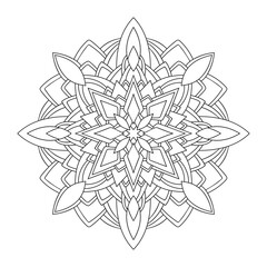 Abstract mandala with simple geometry pattern on white isolated background. For coloring book pages.