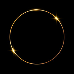Golden shiny glowing frame isolated over black
