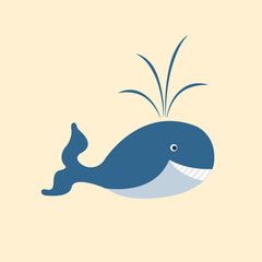 vector whale illustration in flat cartoon style. cute character