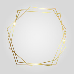 Golden shiny glowing polygonal frame isolated