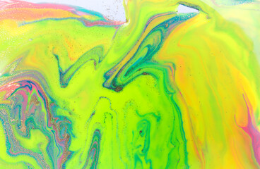 Neon green abstract pattern. Liquid marble texture imitation.