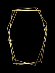 Golden shiny glowing polygonal frame isolated over black