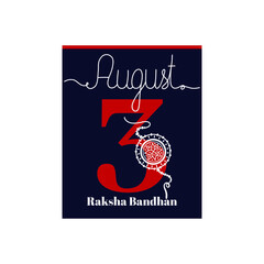 Calendar sheet, vector illustration on the theme of Raksha Bandhan August 3. Decorated with a handwritten inscription AUGUST and outline bracelet.
