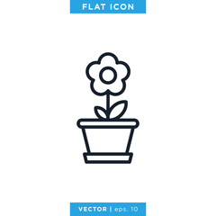 Flower Pot Icon Vector Design Template. Editable Stroke.