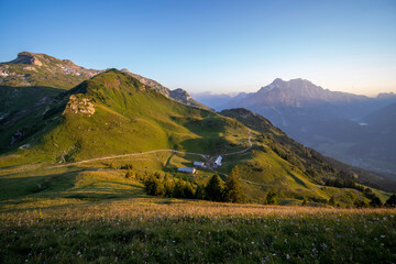 Fototapeta premium Beautiful Swiss mountain landscape in late summer evening