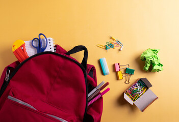 Naklejka premium school dark red backpack and stationary items