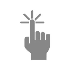 Click with one finger grey icon. Cursor pointer, touch screen hand gesture symbol