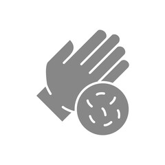 Hand with bacteria grey icon. Hygiene, human protection, upper extremity, dirty hands symbol