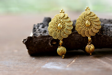 Beautiful Golden pair of earrings, Luxury female jewelry, Indian traditional jewellery,indian jewellery Bridal Gold earrings wedding jewellery
