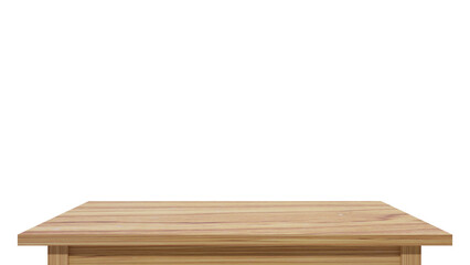 The 3D picture of a brown wooden table isolated on the white background.