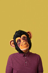 man wearing a monkey mask