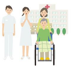 Wheelchair patient, doctor and nurse