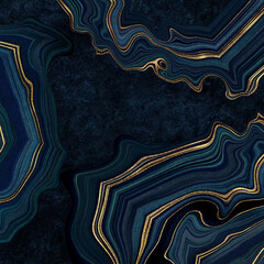 abstract luxurious dark blue background, fake agate with golden veins, painted artificial stone texture, marbled surface, digital marbling illustration - 366258950