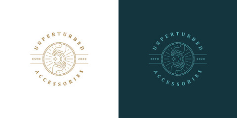 Minimal vector illustration of linear style logo template with human hands holding glowing moon
