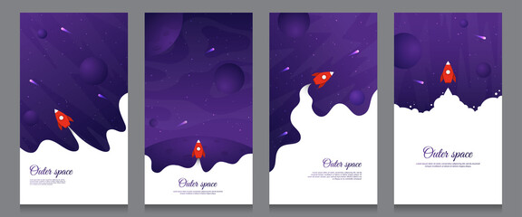 Vector flat illustration with copy space for text. Cosmos exploration wallpaper. Element for design poster, invitation, discount voucher, gift card, flyer,  coupon, social media stories, wallpapers.  © VVadi4ka