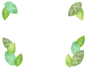 緑の葉の背景／若葉／新緑／フレーム／水彩