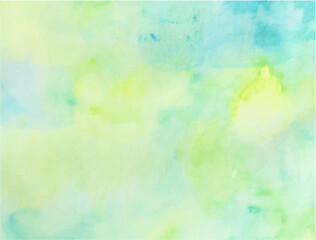 水彩の緑や黄色の背景／素材／青／森／水色