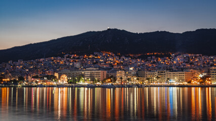 Fototapeta premium Marina at night at Kavala city in Greece