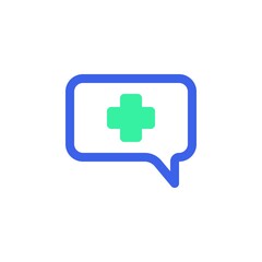 Obraz premium Medical chat message icon vector, filled flat sign, bicolor pictogram, green and blue colors. Symbol, logo illustration