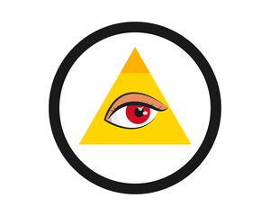 Eye of Providence. Masonic symbol. All seeing eye inside a triangle pyramid. New World Order. Isolated vector illustration. Conspiracy theory. Element for web design. Simple icon