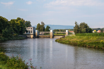 Fototapeta na wymiar Trilčův jez - Trilcuv weir and small hydroelectric power plant České Budějovice, Czech republic