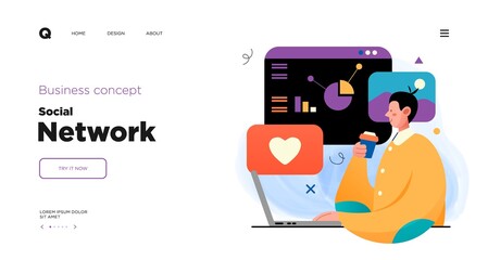 Social media network and digital communication concept. Website Landing page template designs. Web page layout with modern business concepts illustration.