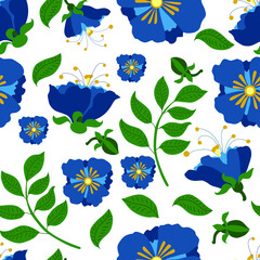 seamless pattern blue flowers vector illustration cartoon style