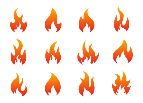 Fire flames set. Set of red vector fire symbols. Collection of icons.