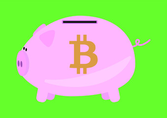 Bitcoin piggy bank vector green background