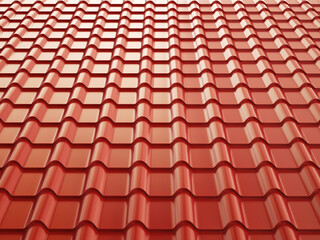 Terracotta metal tile roof. 3d illustration.