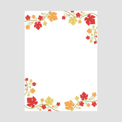 Vector rectangular frame decorated with autumn vine leaves. White background.