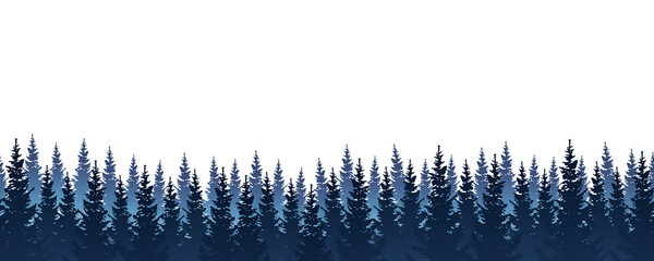 Seamless border with coniferous forest - panoramic horizontal landscape for banner design © evgeniya_m