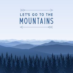 Mountain scene with coniferous forest - landscape for poster and banner design