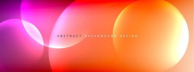 Vector abstract background liquid bubble circles on fluid gradient with shadows and light effects. Shiny design templates for text