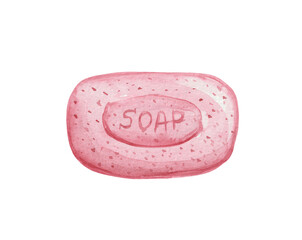 Watercolor element on white background. Handmade stylized shower soap. For design compositions on the topic of hygiene, bathroom, cleanliness, cosmetics, body care.