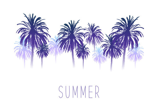 Tropical palm trees border isolated on white - summer background for Your design
