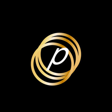 P logo on black background and golden shape here.