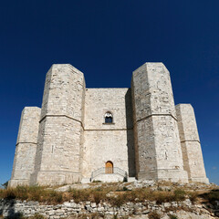 View of Castel del Monte, a Unesco world heritage medieval castle built on a solitary hill in...