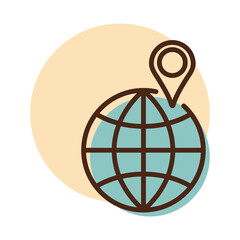 Globe with pin vector icon. Navigation sign
