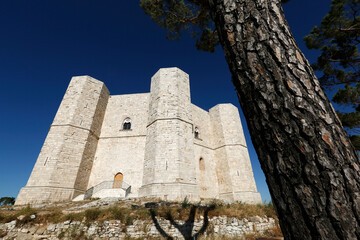 View of Castel del Monte, a Unesco world heritage medieval castle built on a solitary hill in...