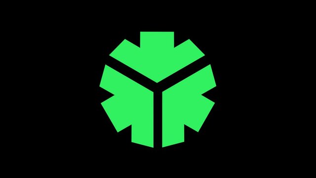 Colored graphic object that rotates clockwise in the center, varying in size, on a background with a hypnotic, psychedelic and stroboscopic effect, in 16: 9 video format.