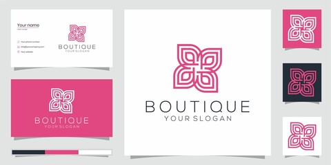 Minimalist elegant roses with a line of art style. The logo can be used for beauty, cosmetics, and spas. logos and business cards. Premium vector
