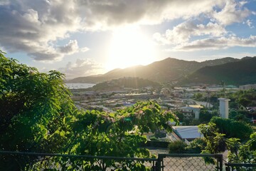 Fototapeta na wymiar 4K Landscape View of Beautiful Mountain Sunset in Charlotte Amalie St.Thomas