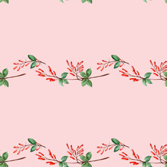 Pink seamless pattern of barberry twigs stripes