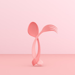 Love concept, mock up of fork and spoon together. 3d render.