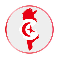 Tunisia icon. Shape of the country with Tunisia flag. Round sign with flag colors gradient ring. Artistic vector illustration.